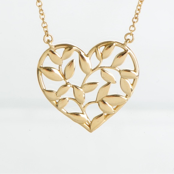 RARE Tiffany 18k Yellow Gold Olive Leaf Heart Pendant - Picture 1 of 7